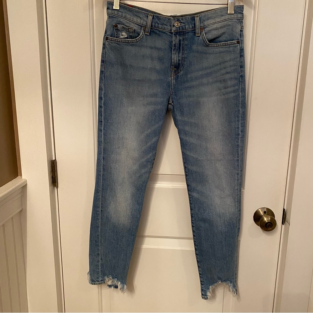 7 For All Mankind Jeans Blue Denim Roxanne Ankle distressed Fray Rip Size 28